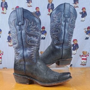 Nocona Ladies Elisabeth Antiques decrotive stitching blue western boots sz 7B